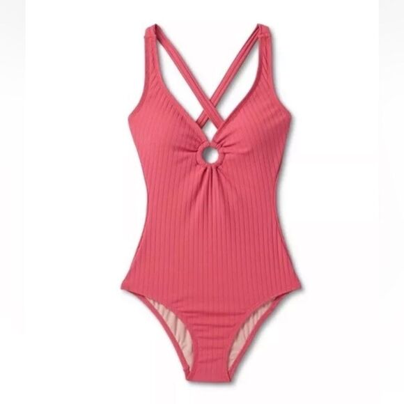 Kona Sol Wide Rib O Ring Onepiece Swimsuit Pink S - Picture 8 of 10